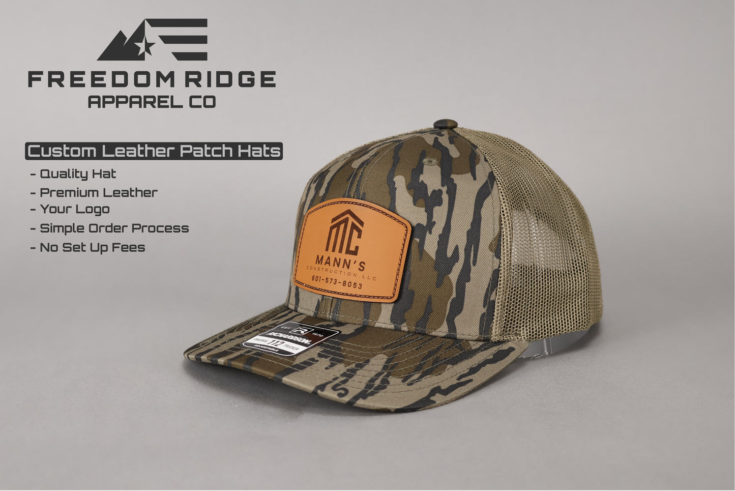 Richardson 112P "Camo" - Custom Leather Patch + Your Logo