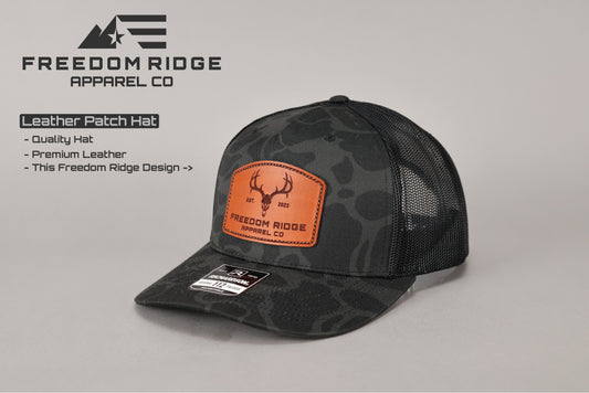 Richardson 112PFP "Camo" - Leather Patch "Freedom Ridge Apparel Buck Skull"