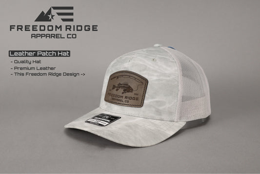 Richardson 112PFP "Camo" - Leather Patch "Freedom Ridge Apparel Fish Bones"