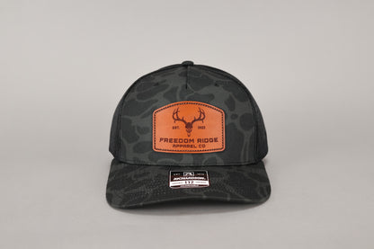 Richardson 112PFP "Camo" - Leather Patch "Freedom Ridge Apparel Buck Skull"