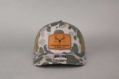 Richardson 112PFP "Camo" - Leather Patch "Freedom Ridge Apparel Buck Skull"