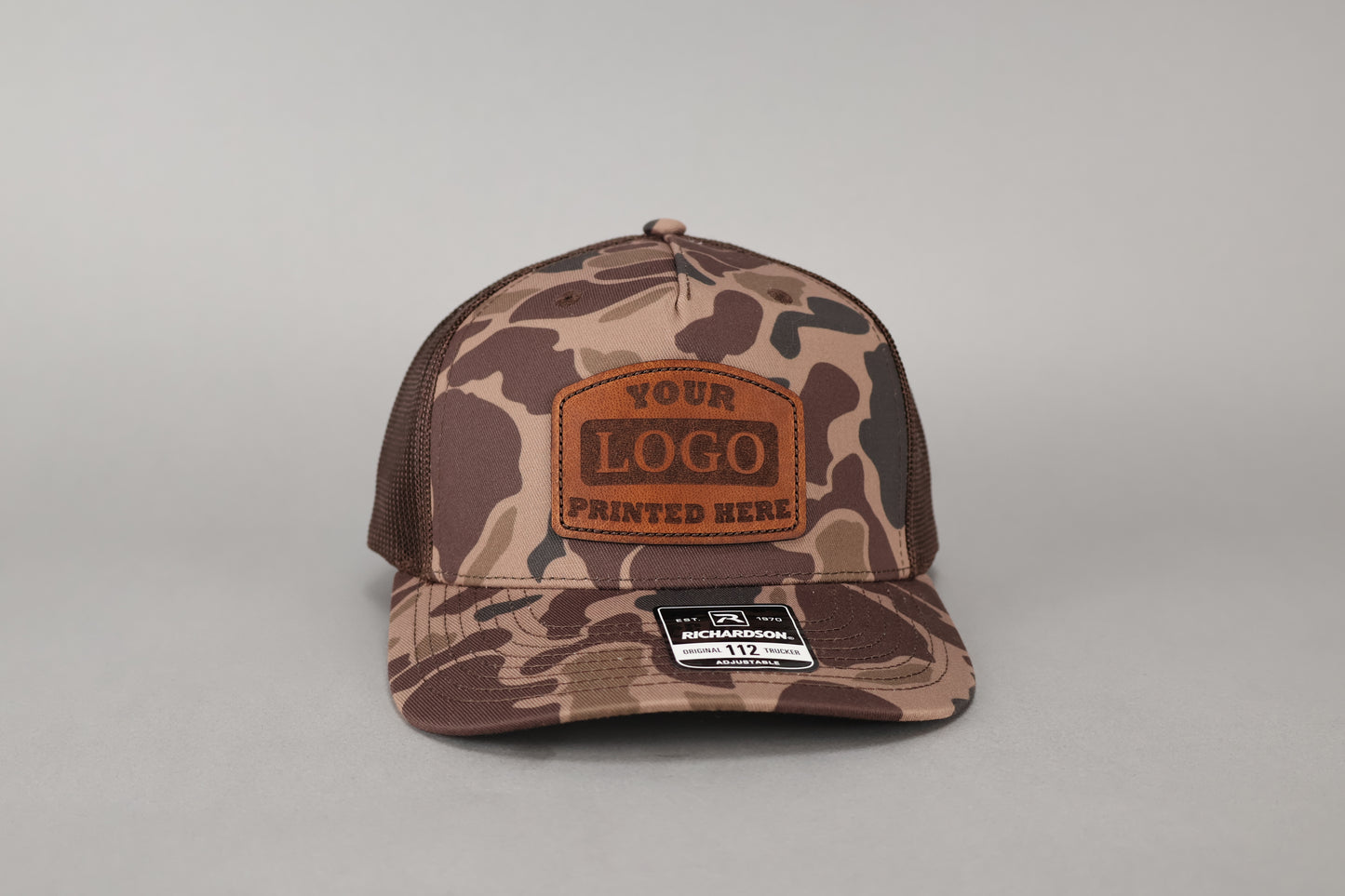 Richardson 112PFP "Camo" - Custom Leather Patch + Your Logo (1-5)